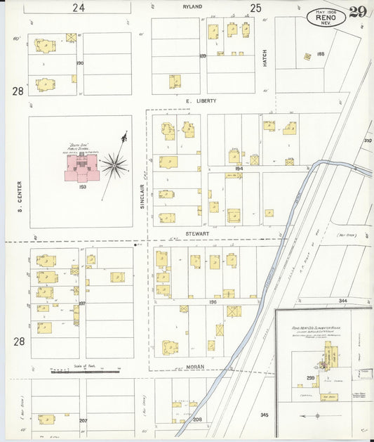 Sanborn Fire Insurance Map from Reno, Washoe County, Nevada (1906), Sheet #0029 - Historic Sanborn Fire Insurance Map Print, vintage old map wall art, antique decor, genealogy gift, Nevada Nevada map