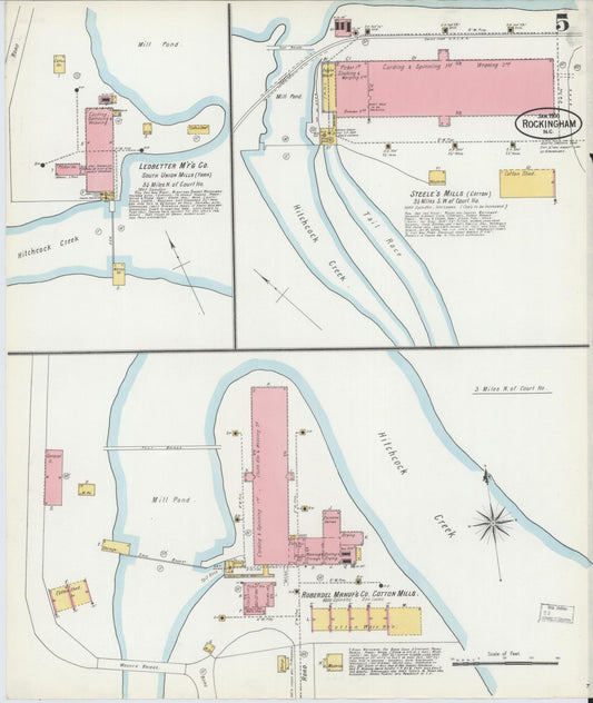 Sanborn Fire Insurance Map from Rockingham, Richmond County, North Carolina (1900), Sheet #0005 - Historic Sanborn Fire Insurance Map Print, vintage old map wall art, antique decor, genealogy gift, North Carolina North Carolina map