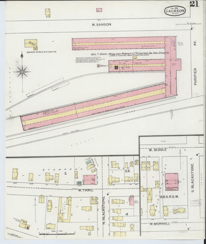 Sanborn Fire Insurance Map from Jackson, Jackson County, Michigan (1893), Sheet #0021 - Historic Sanborn Fire Insurance Map Print, vintage old map wall art, antique decor, genealogy gift, Michigan Michigan map