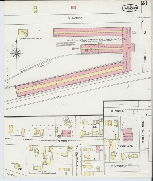 Sanborn Fire Insurance Map from Jackson, Jackson County, Michigan (1893), Sheet #0021 - Historic Sanborn Fire Insurance Map Print, vintage old map wall art, antique decor, genealogy gift, Michigan Michigan map