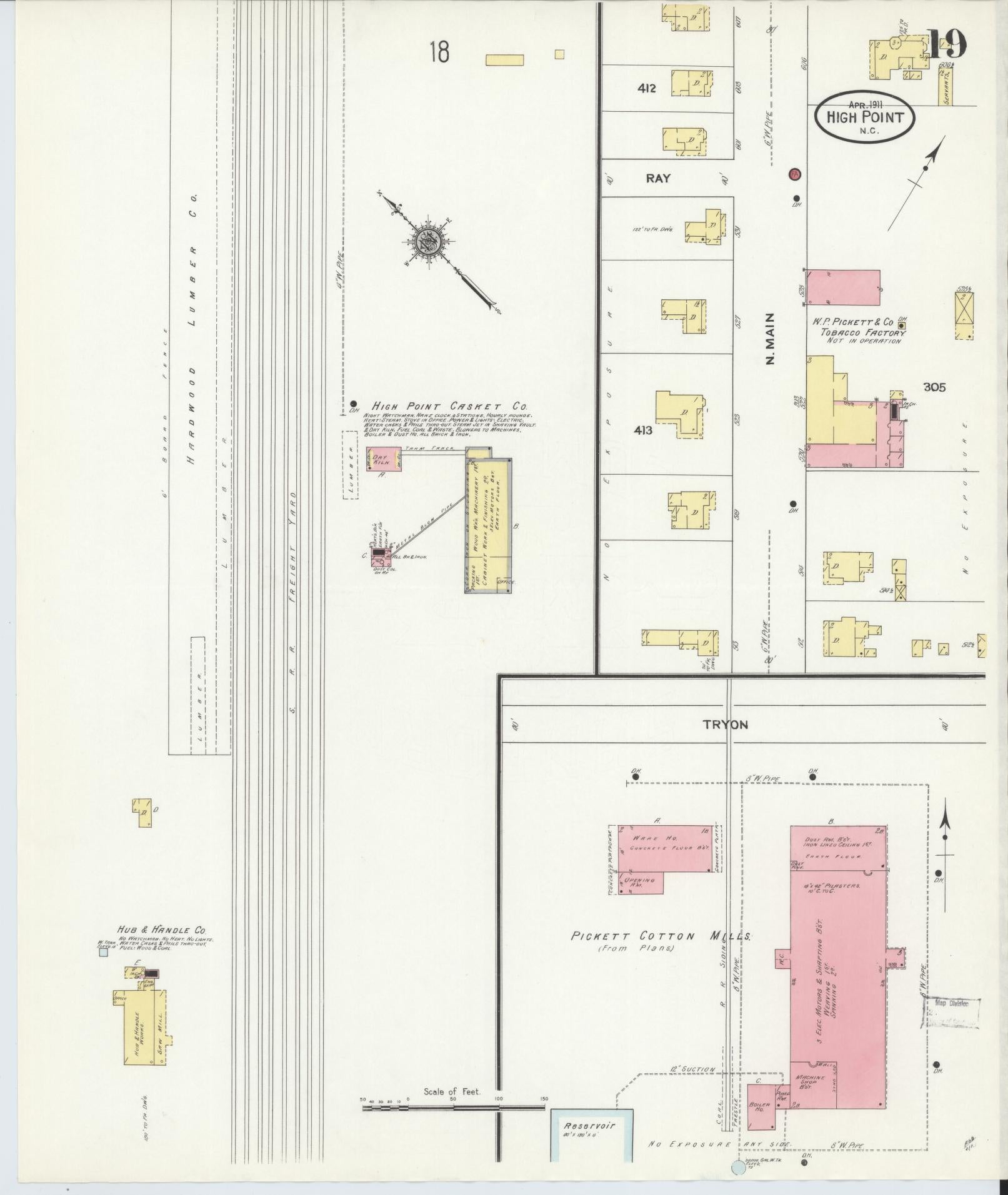 Sanborn Fire Insurance Map from High Point, Guilford County, North Carolina (1911), Sheet #0019 - Complete Map Set gallery image, historic Sanborn map, vintage wall art, North Carolina North Carolina