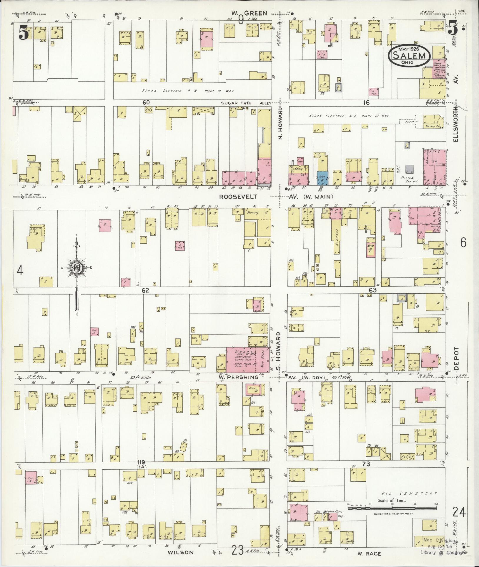 Sanborn Fire Insurance Map from Salem, Columbiana County, Ohio (1926), Sheet #0005 - Historic Sanborn Fire Insurance Map Print, vintage old map wall art, antique decor, genealogy gift, Ohio Ohio map