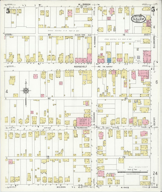 Sanborn Fire Insurance Map from Salem, Columbiana County, Ohio (1926), Sheet #0005 - Historic Sanborn Fire Insurance Map Print, vintage old map wall art, antique decor, genealogy gift, Ohio Ohio map