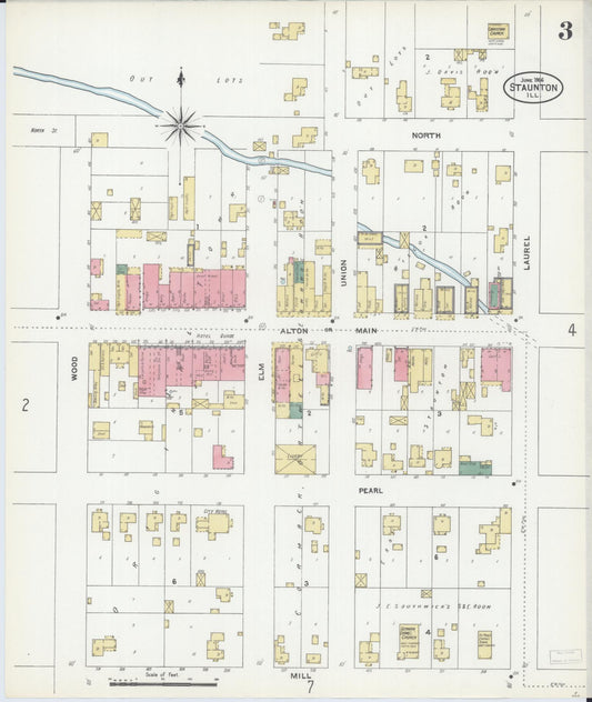 Sanborn Fire Insurance Map from Staunton, Macoupin County, Illinois (1906), Sheet #0003 - Historic Sanborn Fire Insurance Map Print, vintage old map wall art, antique decor, genealogy gift, Illinois Illinois map