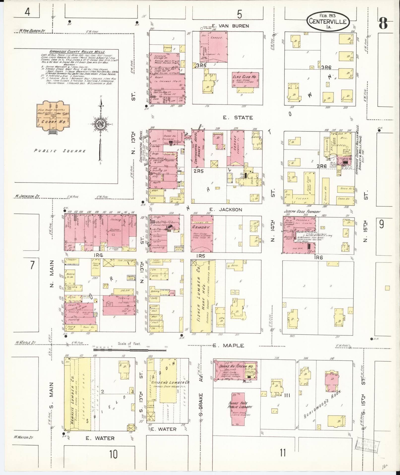 Sanborn Fire Insurance Map from Centerville, Appanoose County, Iowa (1913), Sheet #0008 - Historic Sanborn Fire Insurance Map Print, vintage old map wall art