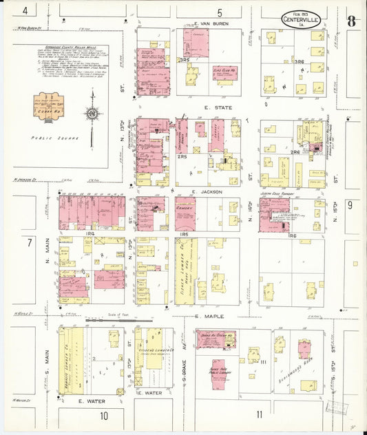 Sanborn Fire Insurance Map from Centerville, Appanoose County, Iowa (1913), Sheet #0008 - Historic Sanborn Fire Insurance Map Print, vintage old map wall art