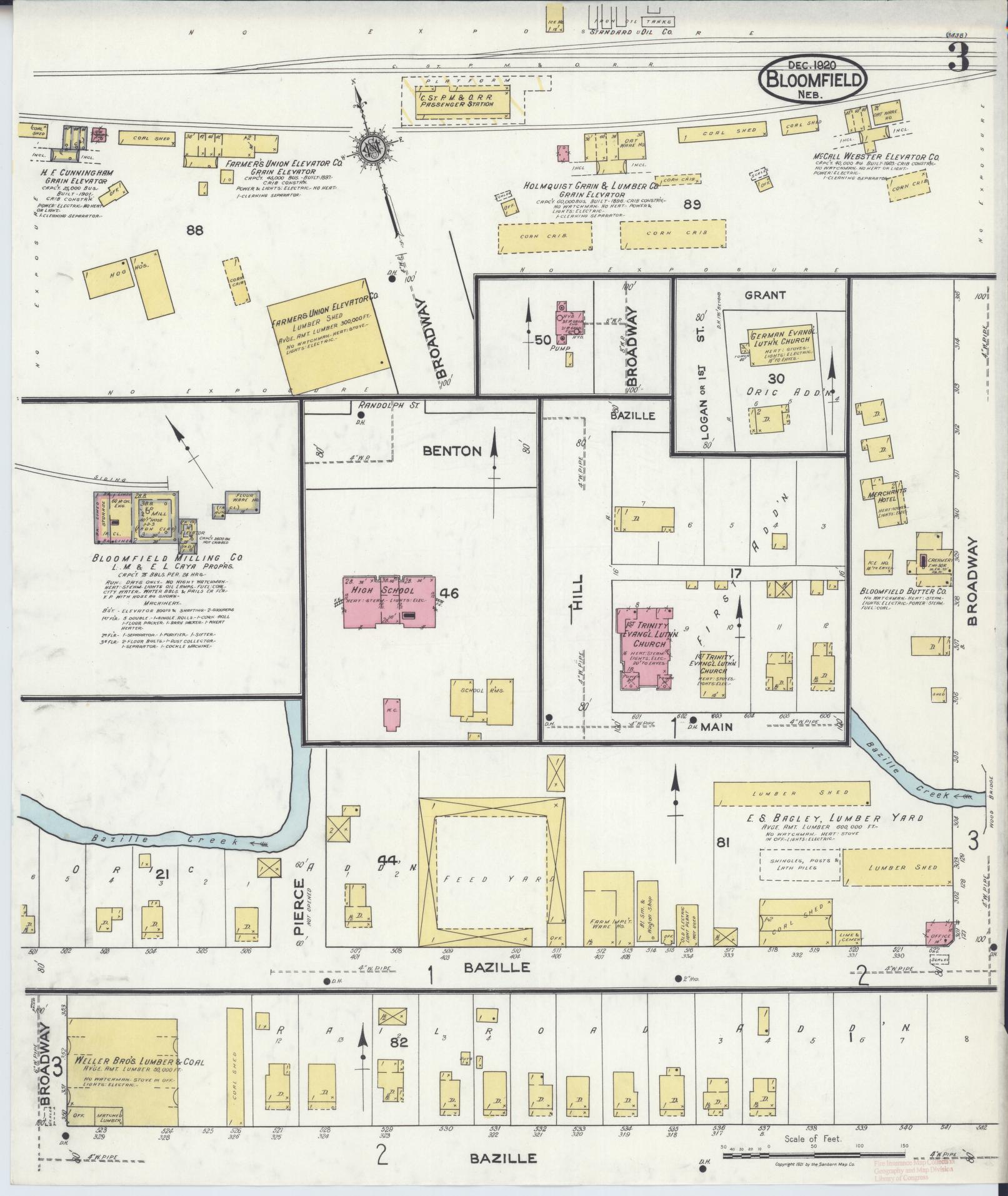 Sanborn Fire Insurance Map from Bloomfield, Knox County, Nebraska (1920), Sheet #0003 - Complete Map Set gallery image, historic Sanborn map, vintage wall art, Nebraska Nebraska