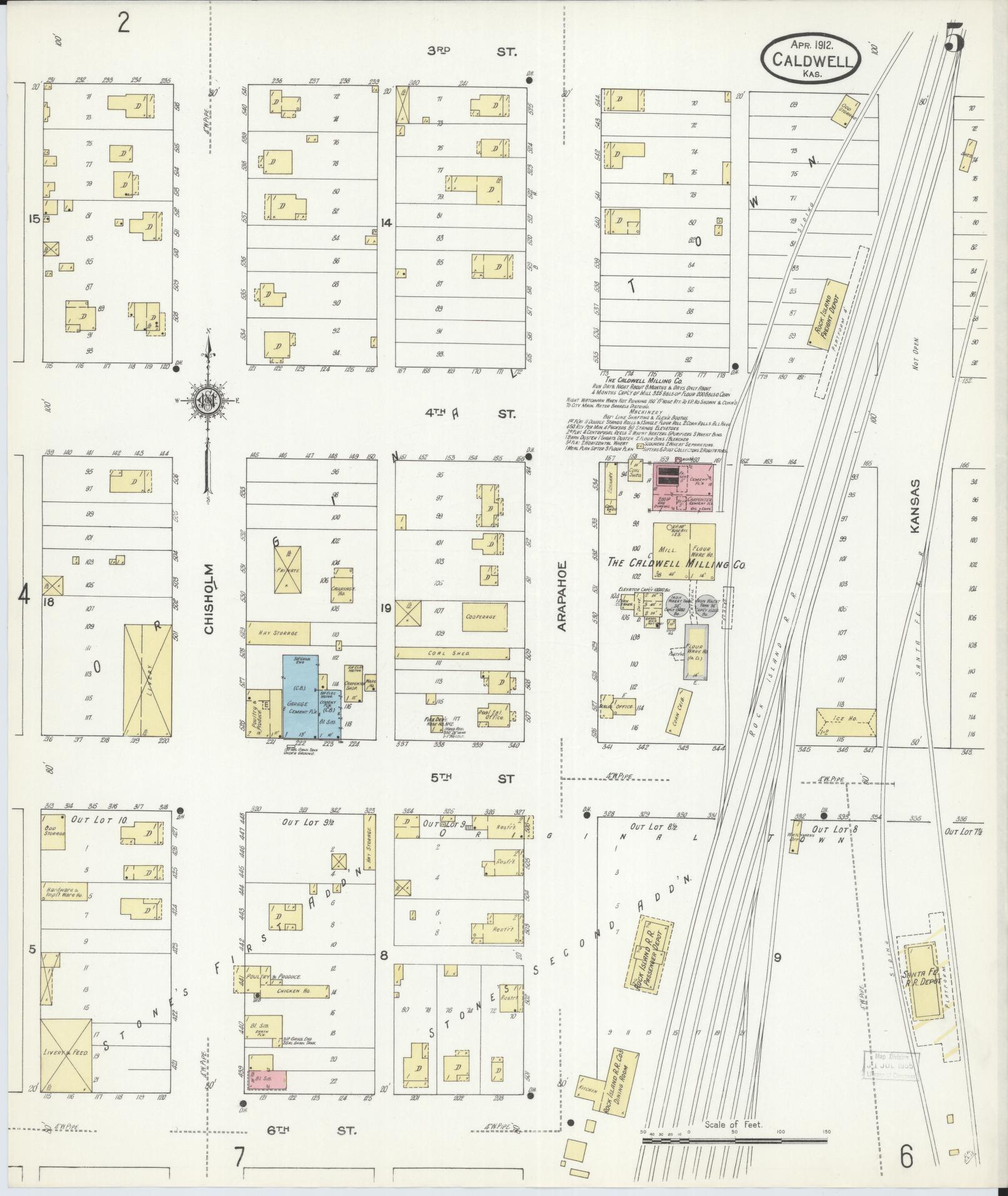 Sanborn Fire Insurance Map from Caldwell, Sumner County, Kansas (1912), Sheet #0005 - Historic Sanborn Fire Insurance Map Print, vintage old map wall art, antique decor, genealogy gift, Kansas Kansas map