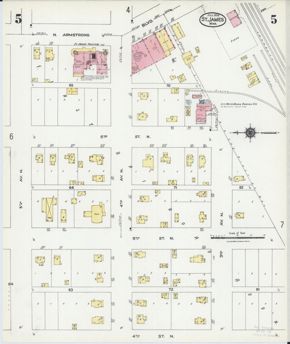 Sanborn Fire Insurance Map from Saint James, Watonwan County, Minnesota (1924), Sheet #0005 - Complete Map Set gallery image, historic Sanborn map, vintage wall art, Minnesota Minnesota