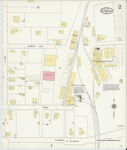 Sanborn Fire Insurance Map from Henderson, Rusk County, Texas (1912), Sheet #0002 - Historic Sanborn Fire Insurance Map Print, vintage old map wall art, antique decor, genealogy gift, Texas Texas map