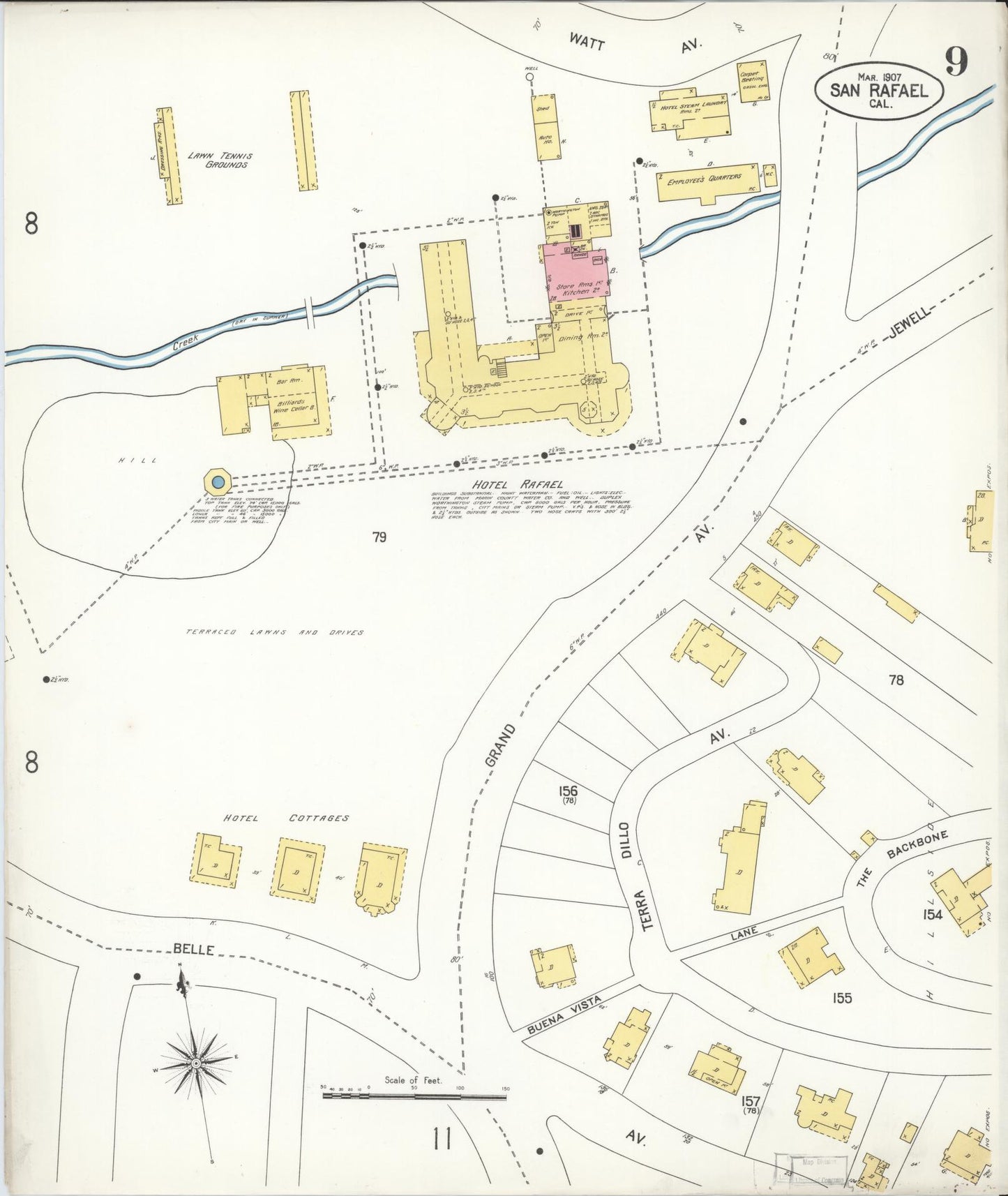 Sanborn Fire Insurance Map from San Rafael, Marin County, California (1907), Sheet #0009 - Complete Map Set gallery image, historic Sanborn map, vintage wall art, California California