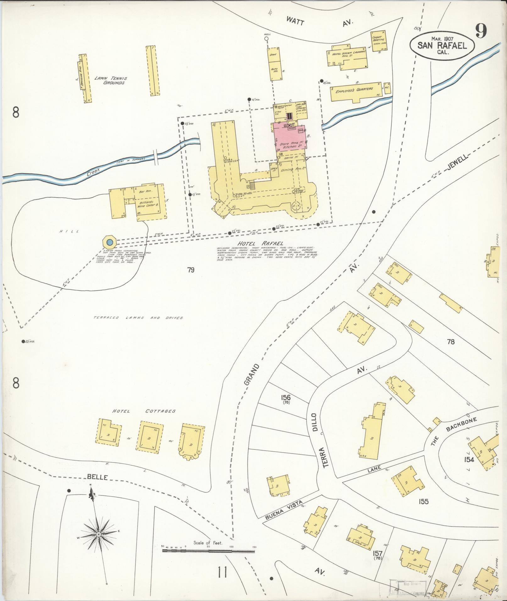 Sanborn Fire Insurance Map from San Rafael, Marin County, California (1907), Sheet #0009 - Complete Map Set gallery image, historic Sanborn map, vintage wall art, California California