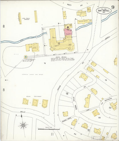 Sanborn Fire Insurance Map from San Rafael, Marin County, California (1907), Sheet #0009 - Complete Map Set gallery image, historic Sanborn map, vintage wall art, California California