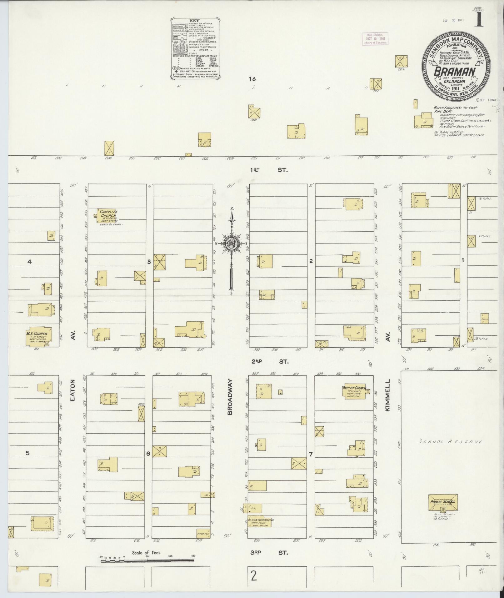 Sanborn Fire Insurance Map from Braman, Kay County, Oklahoma (1911), Sheet #0001 - Historic Sanborn Fire Insurance Map Print, vintage old map wall art, antique decor, genealogy gift, Oklahoma Oklahoma map