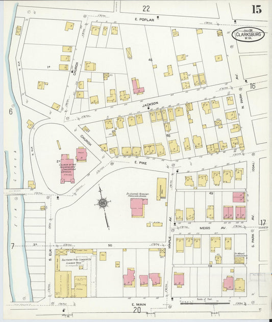 Sanborn Fire Insurance Map from Clarksburg, Harrison County, West Virginia (1911), Sheet #0015 - Historic Sanborn Fire Insurance Map Print, vintage old map wall art, antique decor, genealogy gift, West Virginia West Virginia map