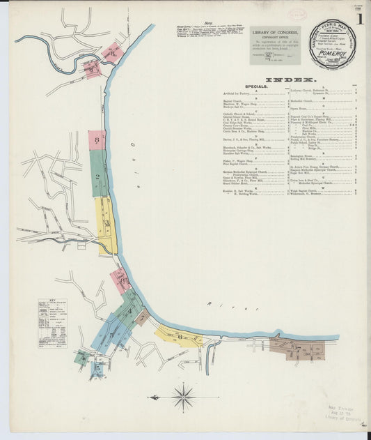 Sanborn Fire Insurance Map from Pomeroy, Meigs County, Ohio (1893), Sheet #0001 - Complete Map Set gallery image, historic Sanborn map, vintage wall art, Ohio Ohio