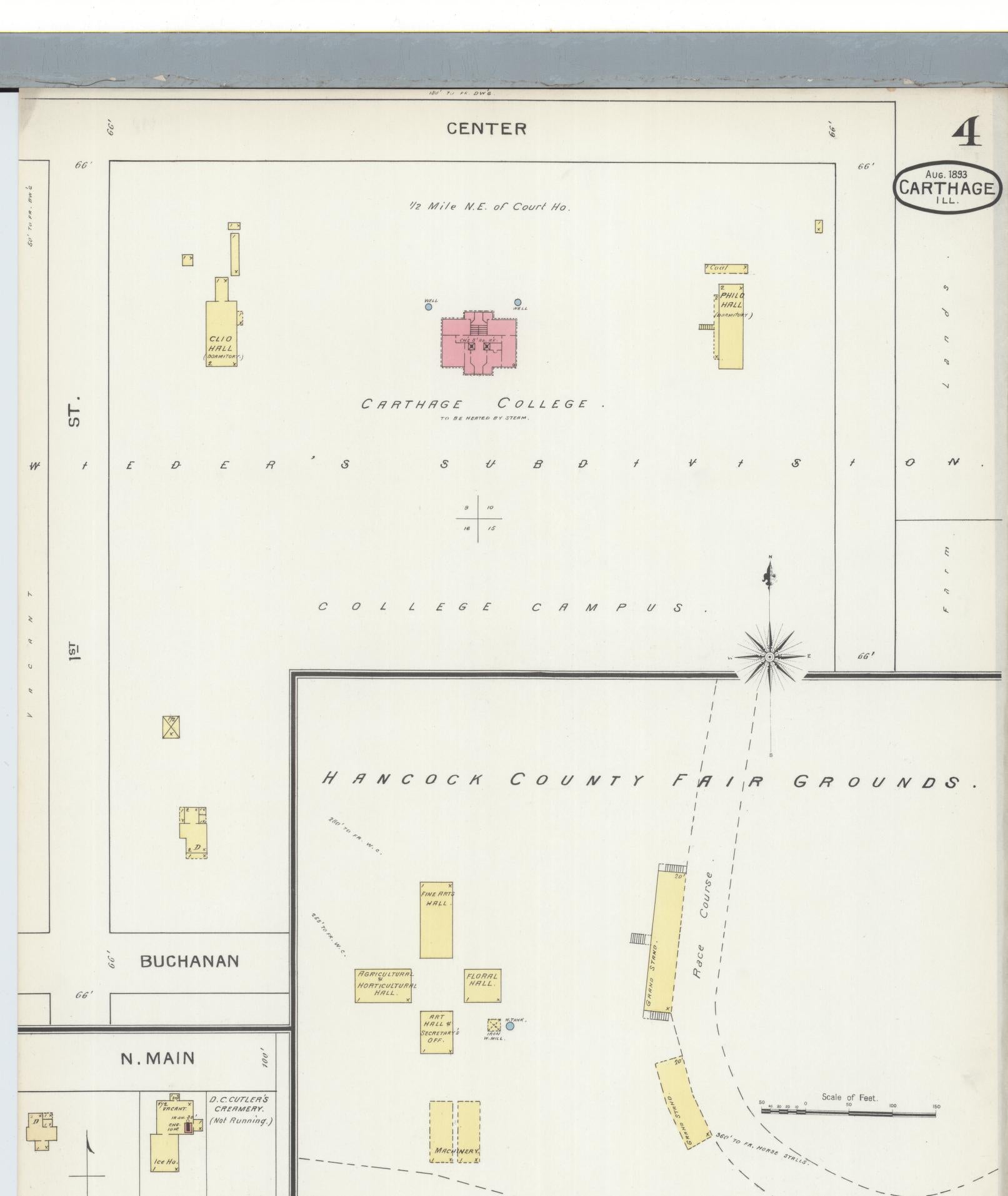 Sanborn Fire Insurance Map from Carthage, Hancock County, Illinois (1893), Sheet #0004 - Historic Sanborn Fire Insurance Map Print, vintage old map wall art, antique decor, genealogy gift, Illinois Illinois map