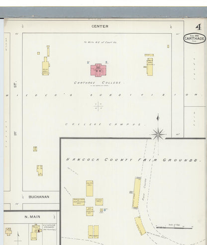 Sanborn Fire Insurance Map from Carthage, Hancock County, Illinois (1893), Sheet #0004 - Historic Sanborn Fire Insurance Map Print, vintage old map wall art, antique decor, genealogy gift, Illinois Illinois map
