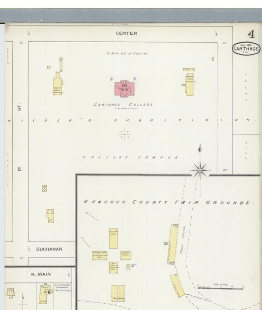 Sanborn Fire Insurance Map from Carthage, Hancock County, Illinois (1893), Sheet #0004 - Historic Sanborn Fire Insurance Map Print, vintage old map wall art, antique decor, genealogy gift, Illinois Illinois map