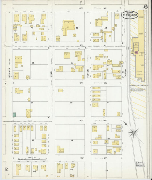 Sanborn Fire Insurance Map from Alexandria, Rapides Parish, Louisiana (1904), Sheet #0006 - Historic Sanborn Fire Insurance Map Print, vintage old map wall art, antique decor, genealogy gift, Louisiana Louisiana map