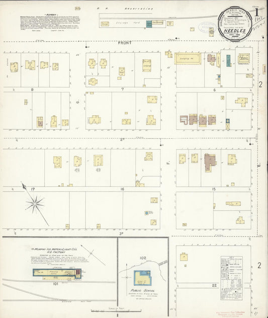 Sanborn Fire Insurance Map from Needles, San Bernardino County, California (1898), Sheet #0001 - Historic Sanborn Fire Insurance Map Print, vintage old map wall art, antique decor, genealogy gift, California California map