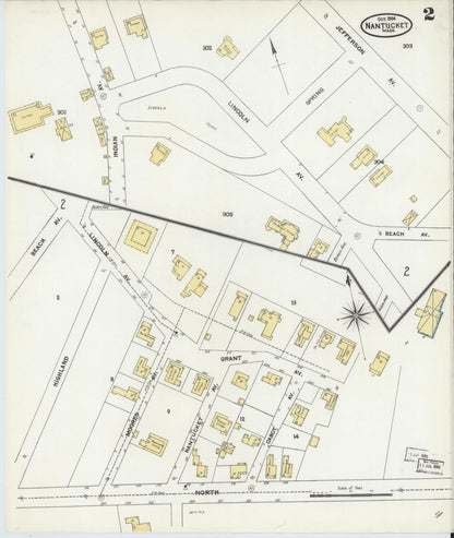 Sanborn Fire Insurance Map from Nantucket, Nantucket County, Massachusetts (1904), Sheet #0002 - Historic Sanborn Fire Insurance Map Print, vintage old map wall art, antique decor, genealogy gift, Massachusetts Massachusetts map