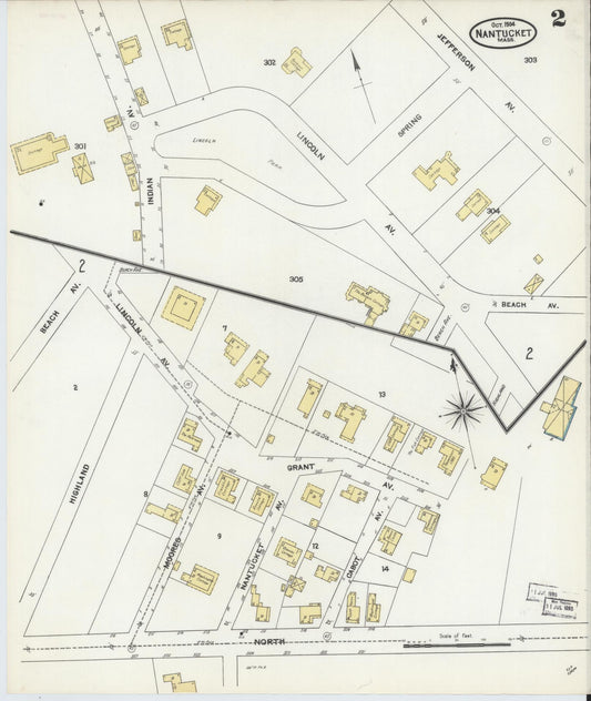 Sanborn Fire Insurance Map from Nantucket, Nantucket County, Massachusetts (1904), Sheet #0002 - Historic Sanborn Fire Insurance Map Print, vintage old map wall art, antique decor, genealogy gift, Massachusetts Massachusetts map