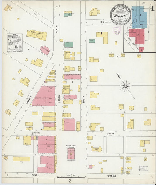 Sanborn Fire Insurance Map from Minden, Webster Parish, Louisiana. (1903) – Historic Sanborn Fire Insurance Map Print