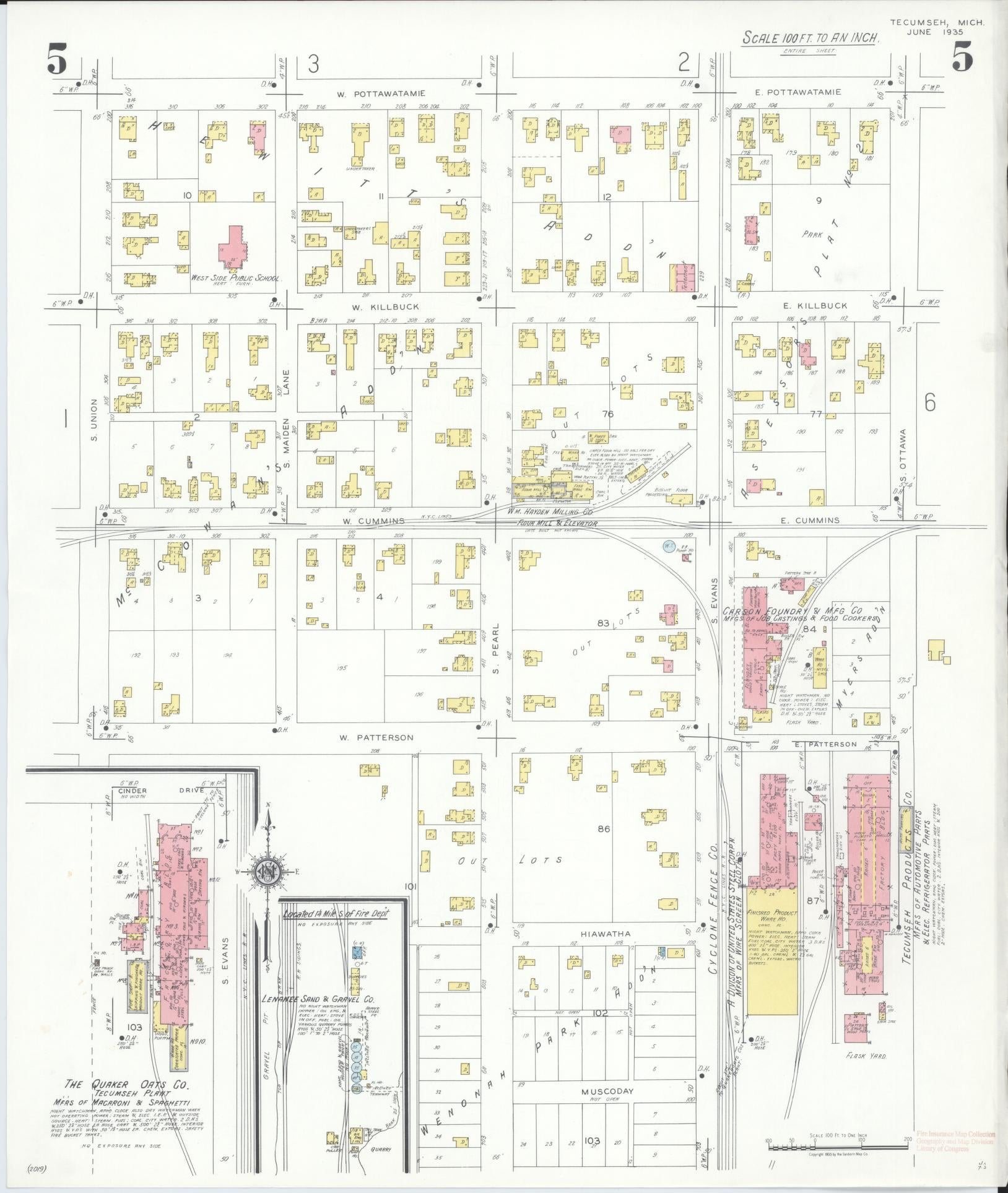 Sanborn Fire Insurance Map from Tecumseh, Lenawee County, Michigan (1935), Sheet #0005 - Complete Map Set gallery image, historic Sanborn map, vintage wall art, Michigan Michigan