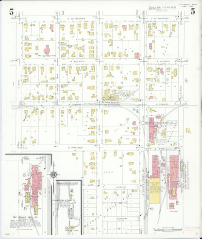Sanborn Fire Insurance Map from Tecumseh, Lenawee County, Michigan (1935), Sheet #0005 - Complete Map Set gallery image, historic Sanborn map, vintage wall art, Michigan Michigan