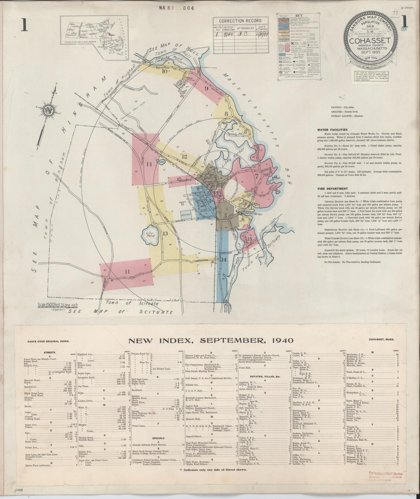 Sanborn Fire Insurance Map from Cohasset, Norfolk County, Massachusetts (1940), Sheet #0001 - Complete Map Set gallery image, historic Sanborn map, vintage wall art, Massachusetts Massachusetts
