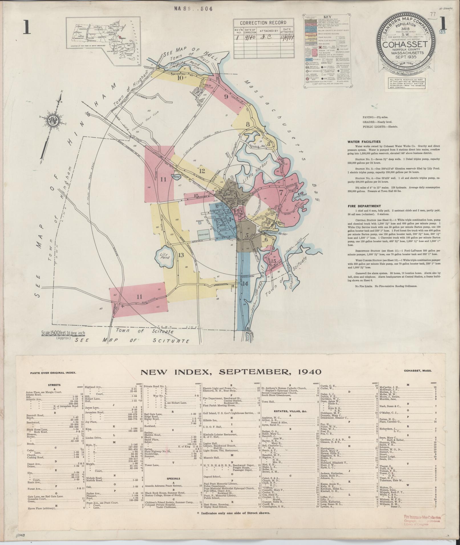 Sanborn Fire Insurance Map from Cohasset, Norfolk County, Massachusetts (1940), Sheet #0001 - Complete Map Set gallery image, historic Sanborn map, vintage wall art, Massachusetts Massachusetts