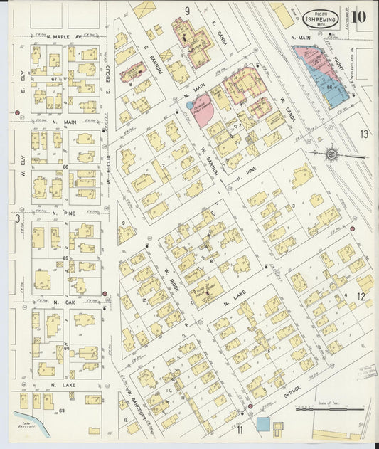Sanborn Fire Insurance Map from Ishpeming, Marquette County, Michigan (1911), Sheet #0010 - Historic Sanborn Fire Insurance Map Print, vintage old map wall art, antique decor, genealogy gift, Michigan Michigan map