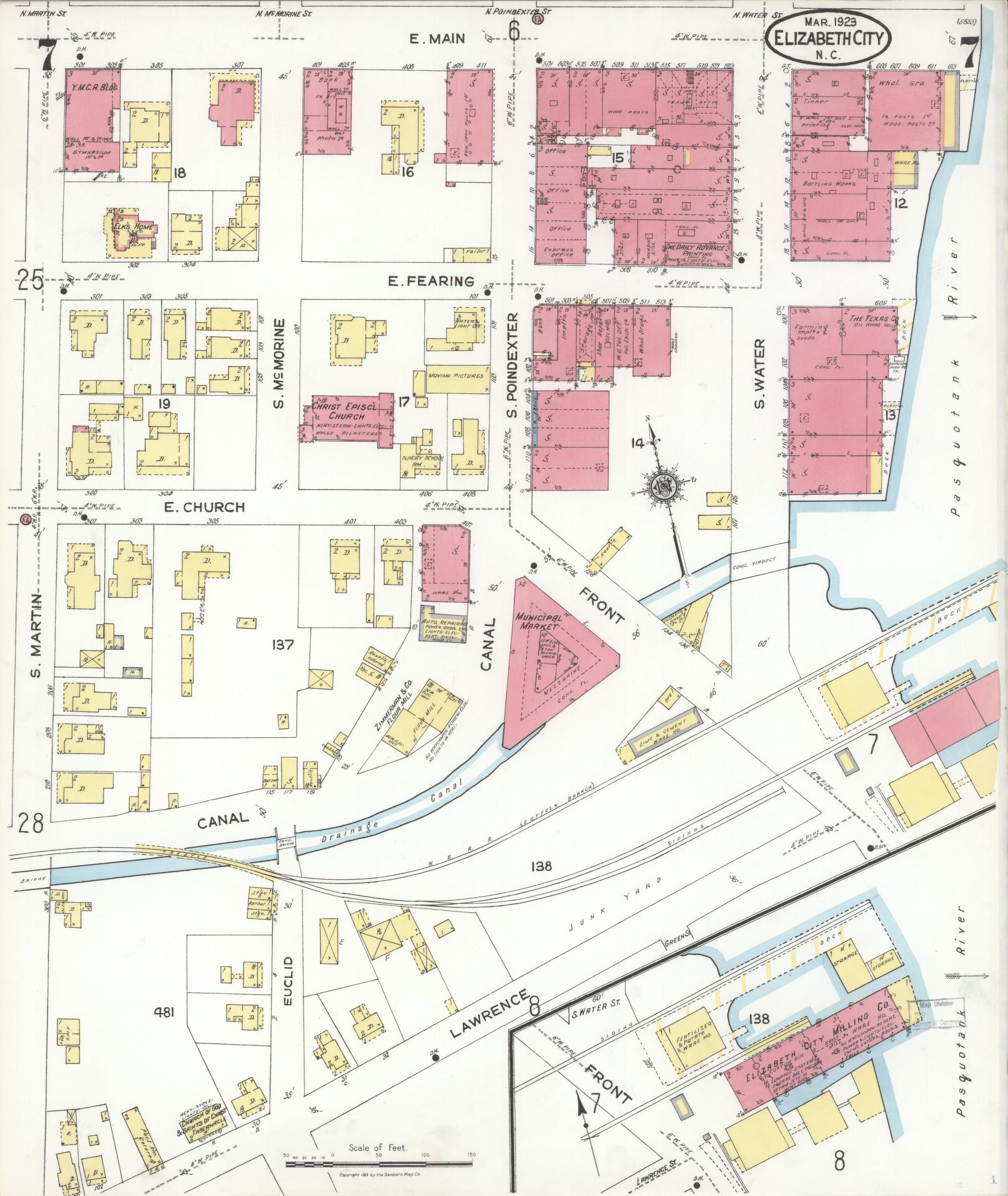 Sanborn Fire Insurance Map from Elizabeth City, Pasquotank County, North Carolina (1923), Sheet #0007 - Complete Map Set gallery image, historic Sanborn map, vintage wall art, North Carolina North Carolina