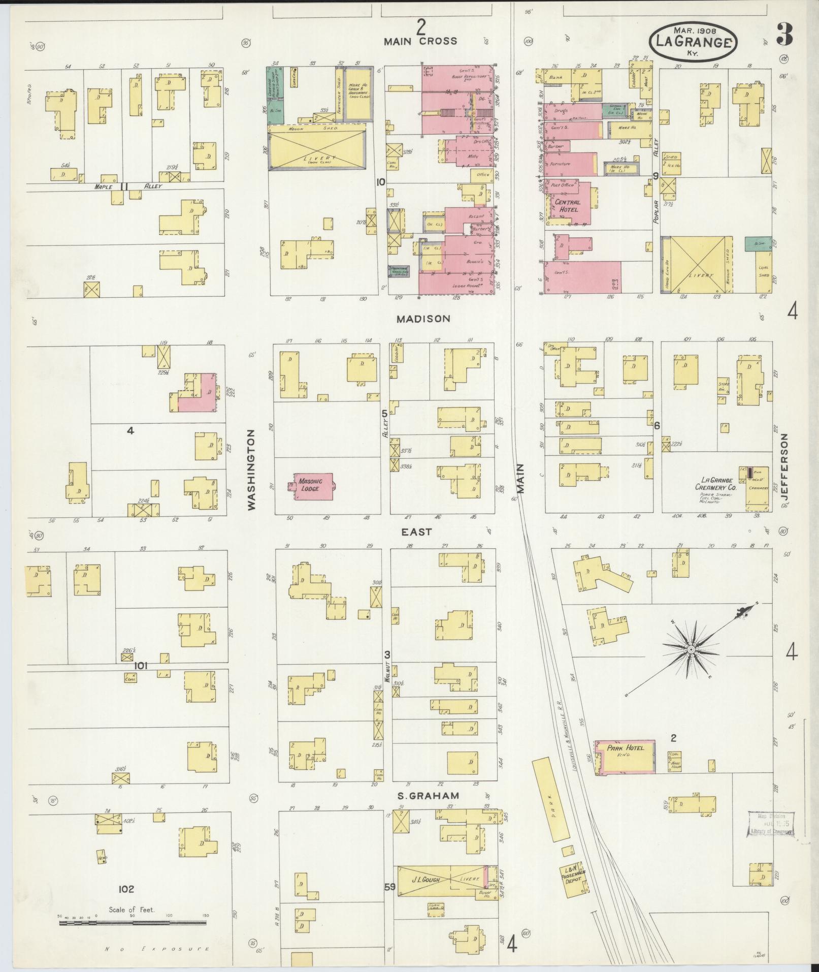 Sanborn Fire Insurance Map from La Grange, Oldham County, Kentucky (1908), Sheet #0003 - Complete Map Set gallery image, historic Sanborn map, vintage wall art, Kentucky Kentucky
