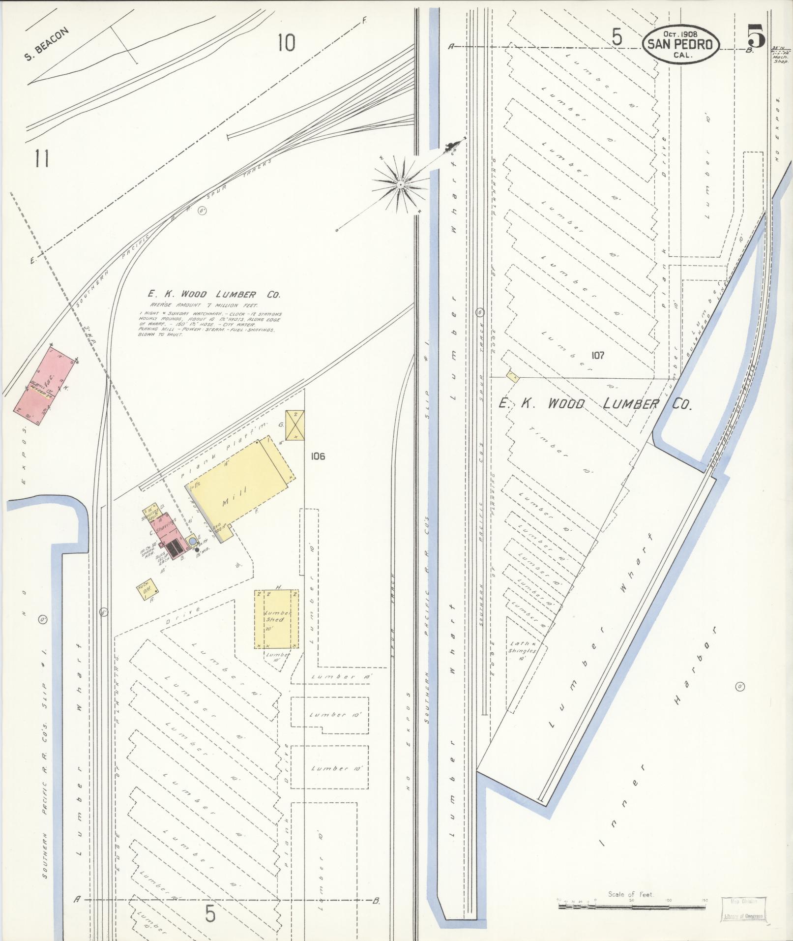Sanborn Fire Insurance Map from San Pedro, Los Angeles County, California (1908), Sheet #0005 - Complete Map Set gallery image, historic Sanborn map, vintage wall art, California California