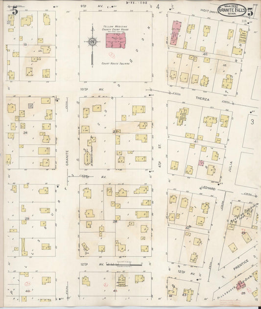 Sanborn Fire Insurance Map from Granite Falls, Yellow Medicine And Chippewa Counties, Minnesota (1941), Sheet #0005 - Historic Sanborn Fire Insurance Map Print, vintage old map wall art, antique decor, genealogy gift, Minnesota Minnesota map