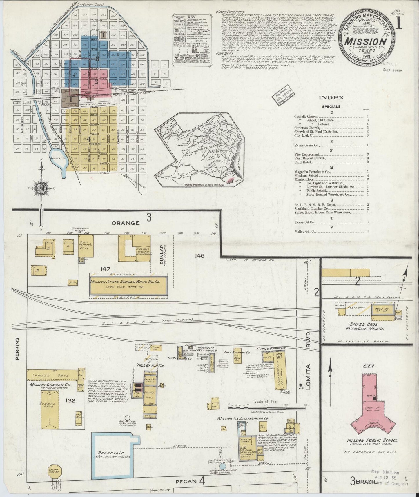 Sanborn Fire Insurance Map from Mission, Hidalgo County, Texas (1919), Sheet #0001 - Historic Sanborn Fire Insurance Map Print, vintage old map wall art, antique decor, genealogy gift, Texas Texas map