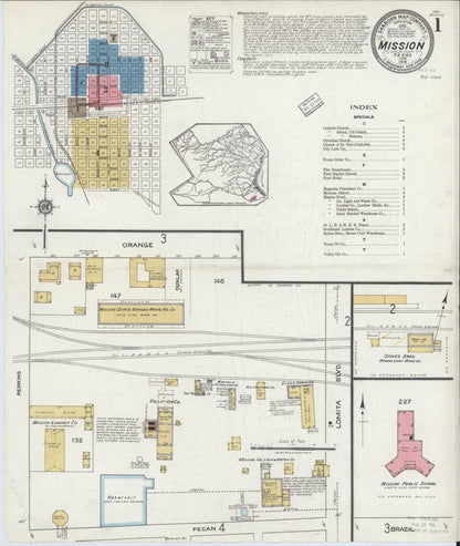Sanborn Fire Insurance Map from Mission, Hidalgo County, Texas (1919), Sheet #0001 - Historic Sanborn Fire Insurance Map Print, vintage old map wall art, antique decor, genealogy gift, Texas Texas map