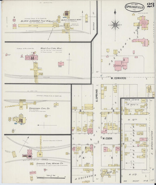 Sanborn Fire Insurance Map from Springfield, Sangamon County, Illinois (1890), Sheet #0023 - Historic Sanborn Fire Insurance Map Print, vintage old map wall art, antique decor, genealogy gift, Illinois Illinois map