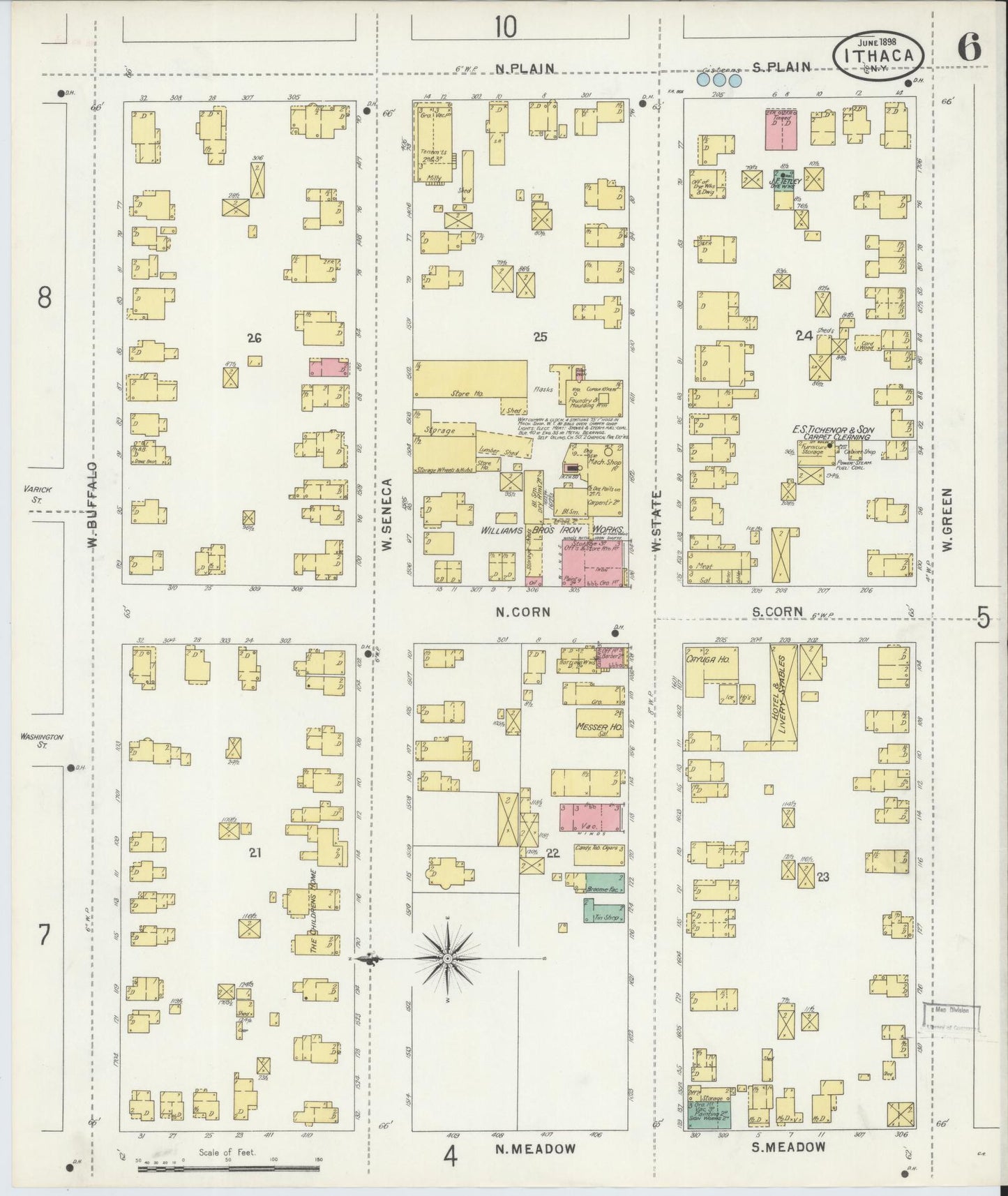 Sanborn Fire Insurance Map from Ithaca, Tompkins County, New York (1898), Sheet #0006 - Complete Map Set gallery image, historic Sanborn map, vintage wall art, New York New York