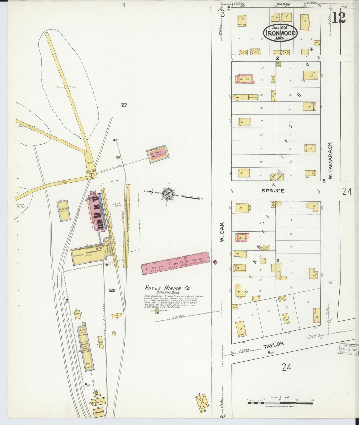 Sanborn Fire Insurance Map from Ironwood, Gogebic County, Michigan (1921), Sheet #0012 - Historic Sanborn Fire Insurance Map Print, vintage old map wall art, antique decor, genealogy gift, Michigan Michigan map