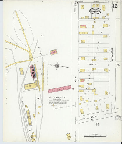 Sanborn Fire Insurance Map from Ironwood, Gogebic County, Michigan (1921), Sheet #0012 - Historic Sanborn Fire Insurance Map Print, vintage old map wall art, antique decor, genealogy gift, Michigan Michigan map