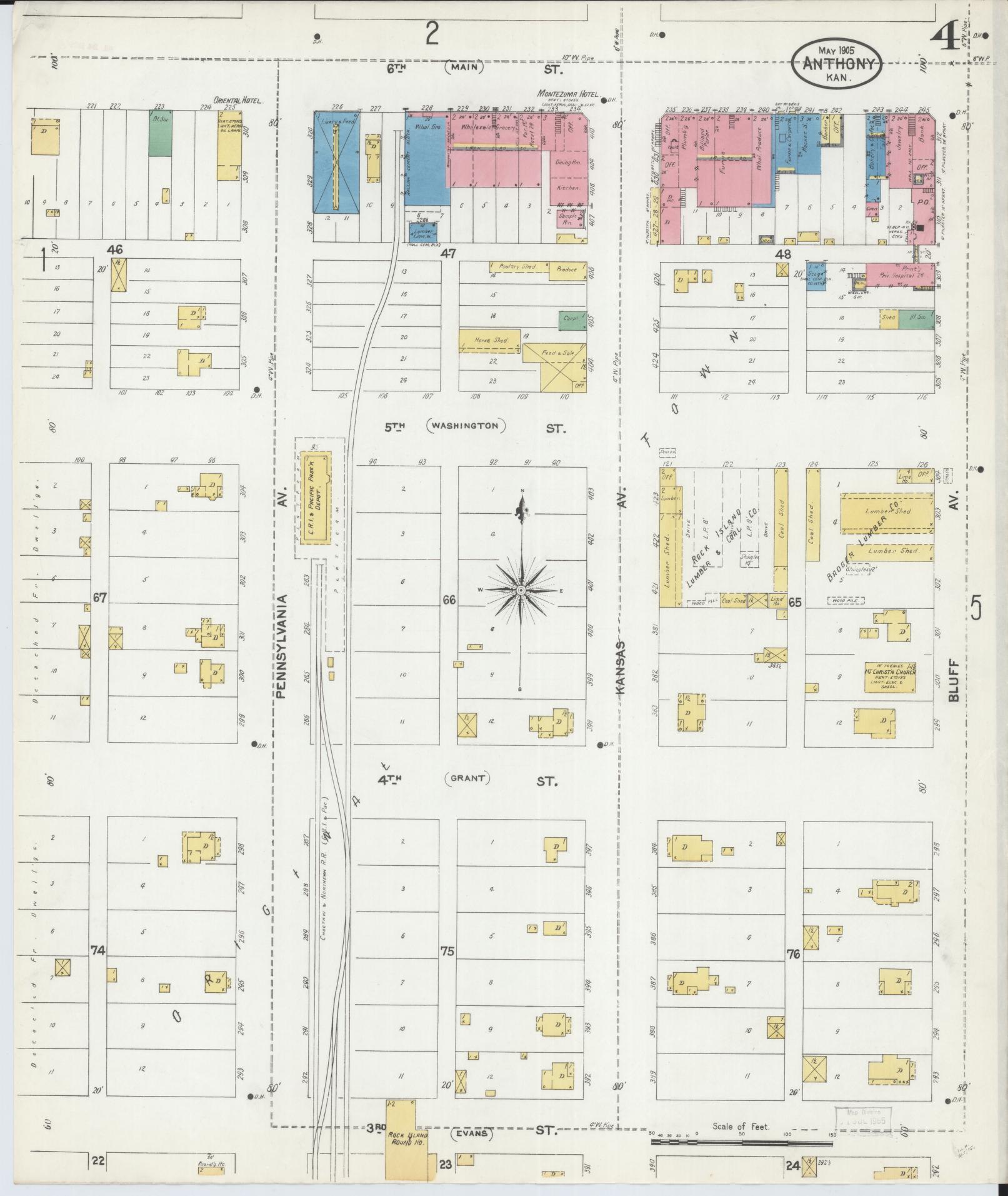 Sanborn Fire Insurance Map from Anthony, Harper County, Kansas (1905), Sheet #0004 - Complete Map Set gallery image, historic Sanborn map, vintage wall art, Kansas Kansas