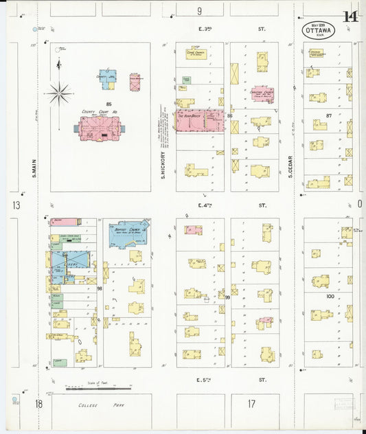 Sanborn Fire Insurance Map from Ottawa, Franklin County, Kansas (1899), Sheet #0014 - Historic Sanborn Fire Insurance Map Print, vintage old map wall art, antique decor, genealogy gift, Kansas Kansas map