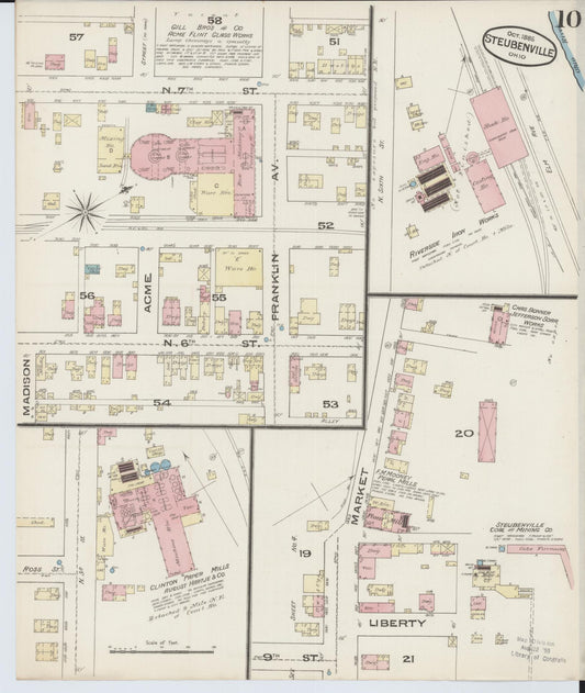 Sanborn Fire Insurance Map from Steubenville, Jefferson County, Ohio (1885), Sheet #0010 - Historic Sanborn Fire Insurance Map Print, vintage old map wall art, antique decor, genealogy gift, Ohio Ohio map