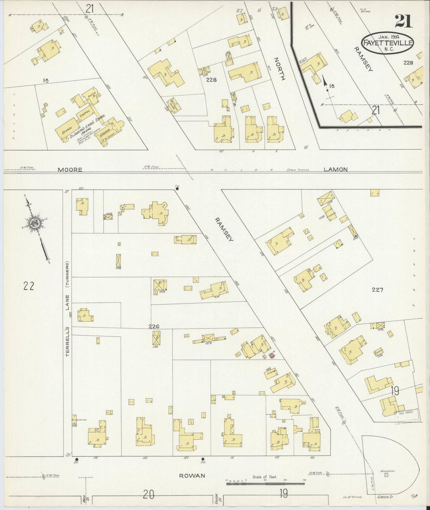 Sanborn Fire Insurance Map from Fayetteville, Cumberland County, North Carolina (1914), Sheet #0021 - Complete Map Set gallery image, historic Sanborn map, vintage wall art, North Carolina North Carolina