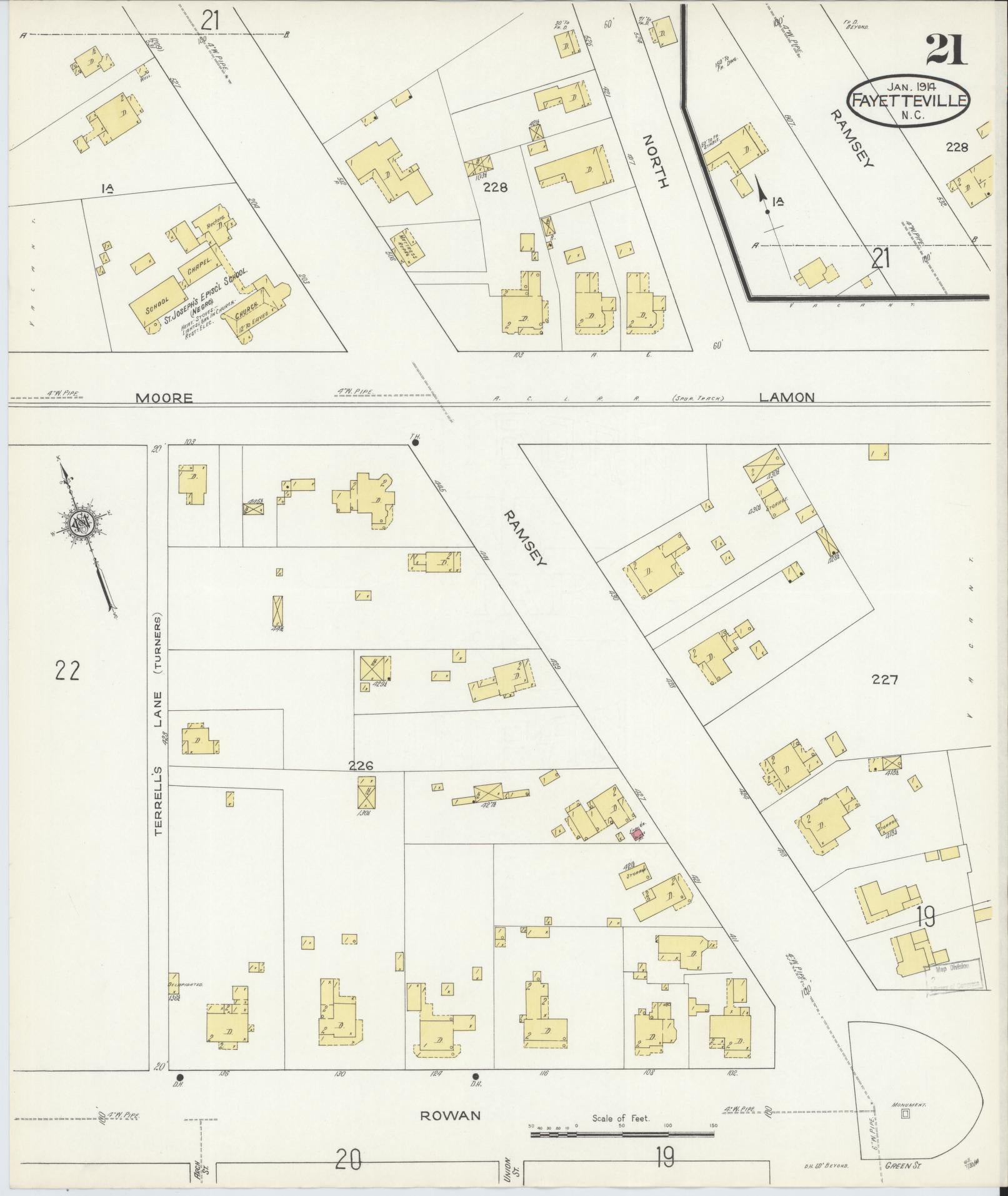 Sanborn Fire Insurance Map from Fayetteville, Cumberland County, North Carolina (1914), Sheet #0021 - Complete Map Set gallery image, historic Sanborn map, vintage wall art, North Carolina North Carolina