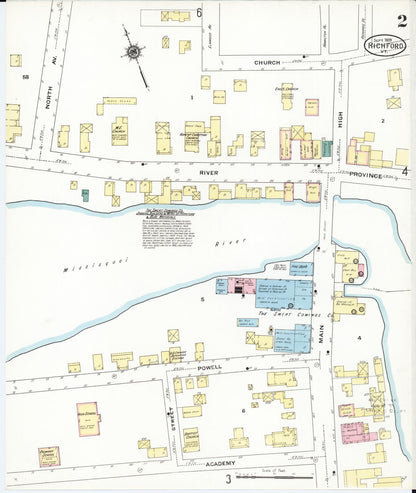 Sanborn Fire Insurance Map from Richford, Franklin County, Vermont (1909), Sheet #0002 - Complete Map Set gallery image, historic Sanborn map, vintage wall art, Vermont Vermont
