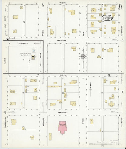 Sanborn Fire Insurance Map from Vernon, Wilbarger County, Texas (1912), Sheet #0008 - Historic Sanborn Fire Insurance Map Print, vintage old map wall art, antique decor, genealogy gift, Texas Texas map